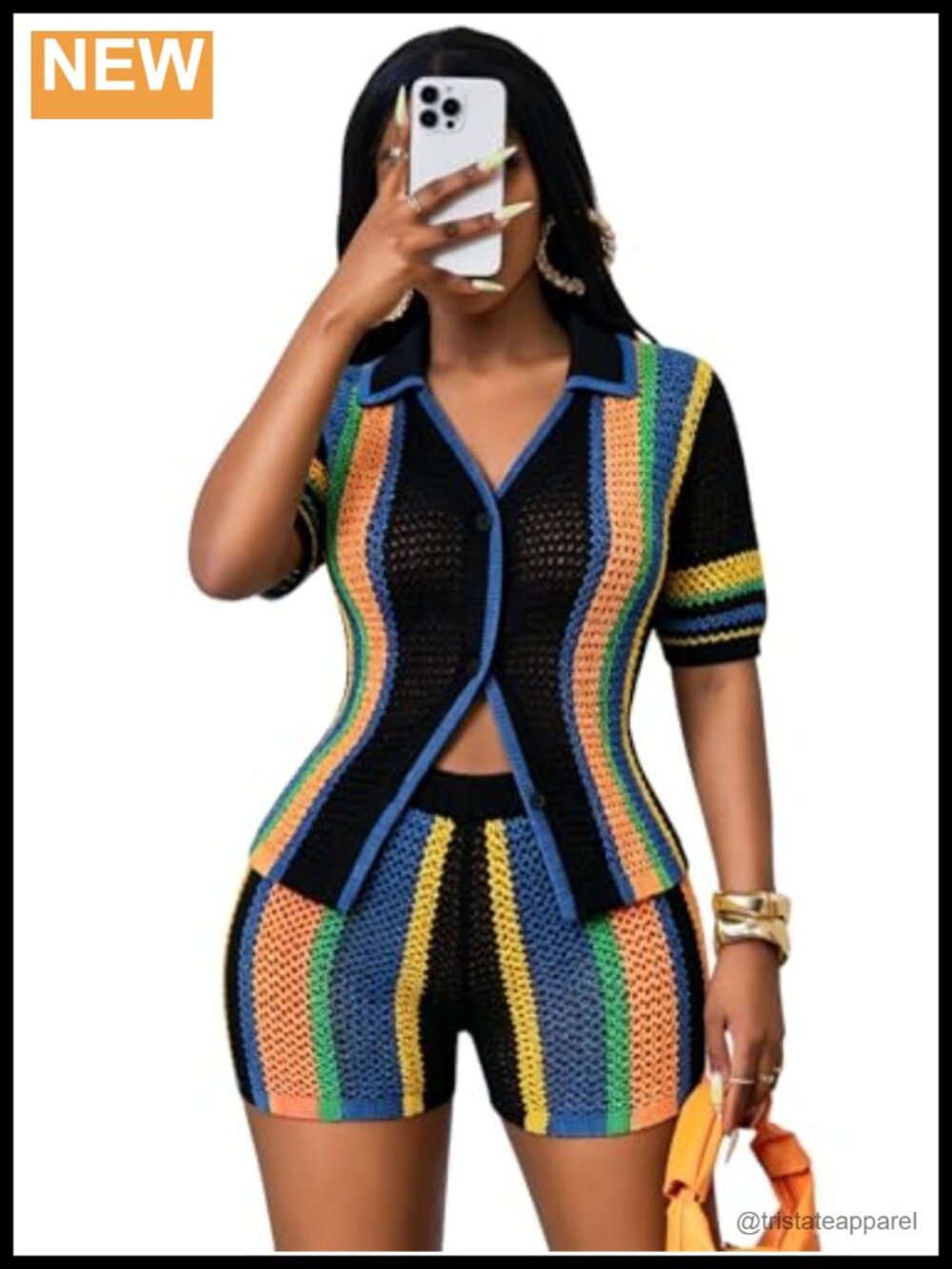 2 Piece Knit Short Set Women Hollow Out V Neck Button Down Lounge Set